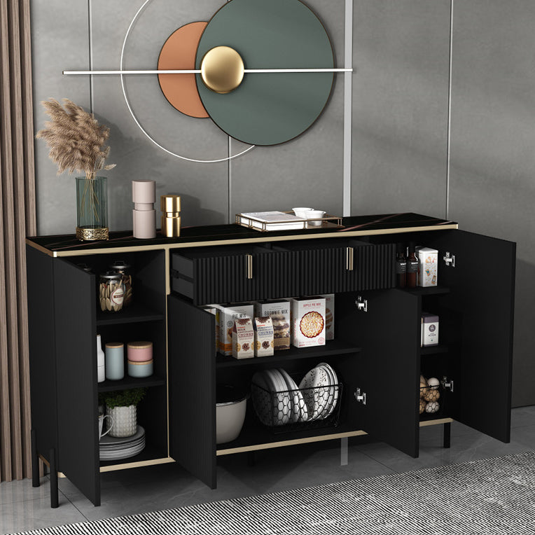 Glam Style Sideboard Black Top Server with Door and Drawer for Living Room