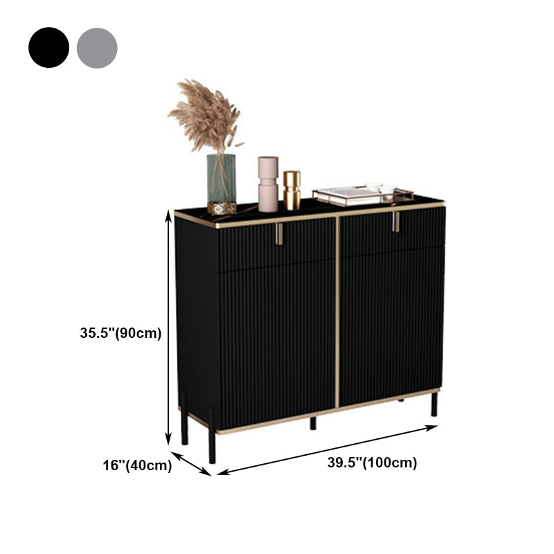 Glam Style Sideboard Black Top Server with Door and Drawer for Living Room