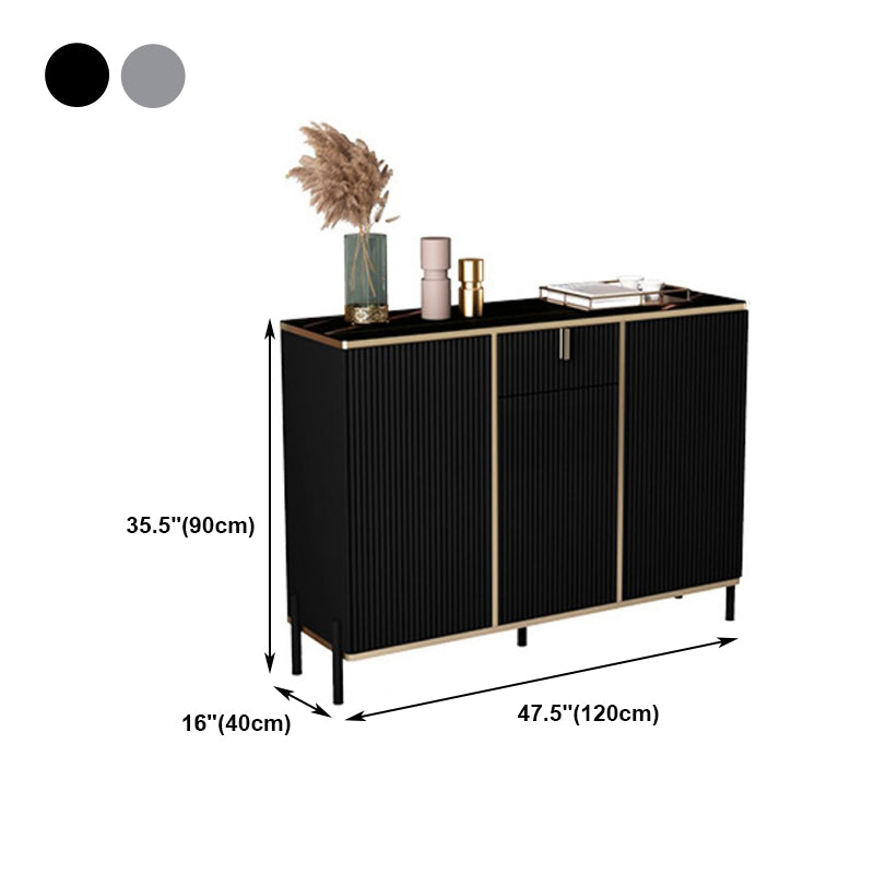 Glam Style Sideboard Black Top Server with Door and Drawer for Living Room