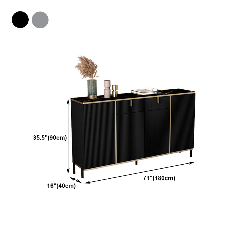 Glam Style Sideboard Black Top Server with Door and Drawer for Living Room