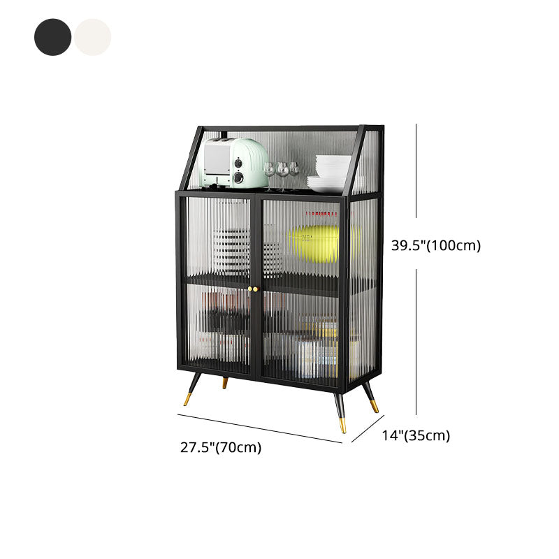 Modern Sideboard in White and Black Glass Dining Sideboard with Door for Living Room