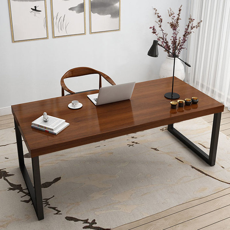 Rectangular Contemporary Writing Desk Pine Wood Top Black Sled Base Desk