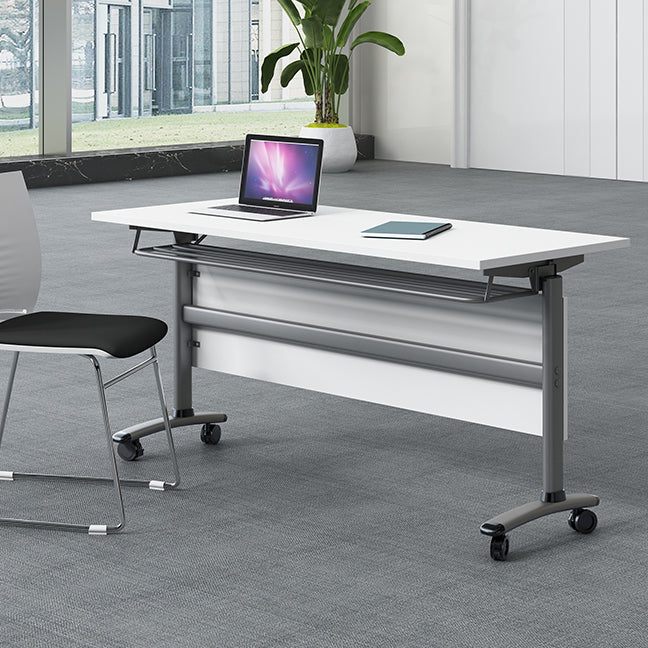 Modern Wooden Office Desk with Caster Wheels Wihte Rectangular Writing Desk for Office