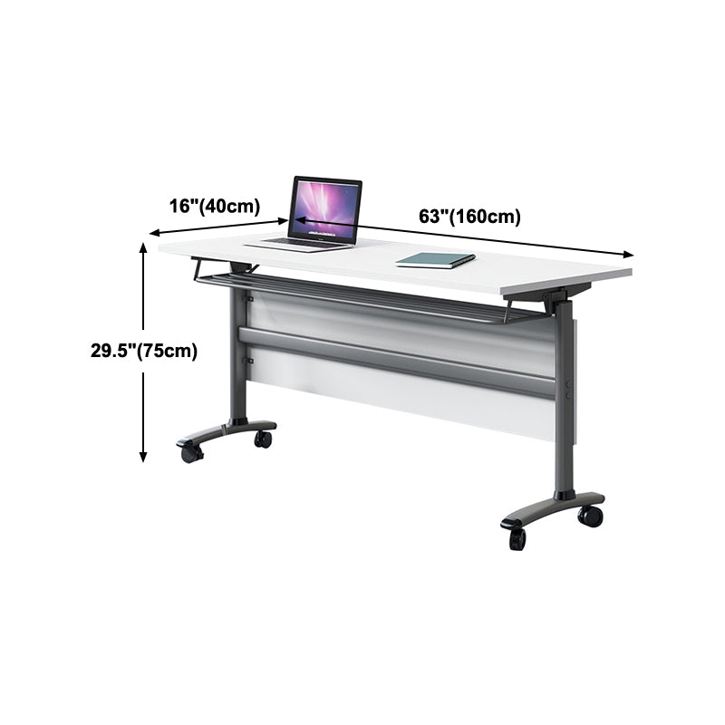 Modern Wooden Office Desk with Caster Wheels Wihte Rectangular Writing Desk for Office