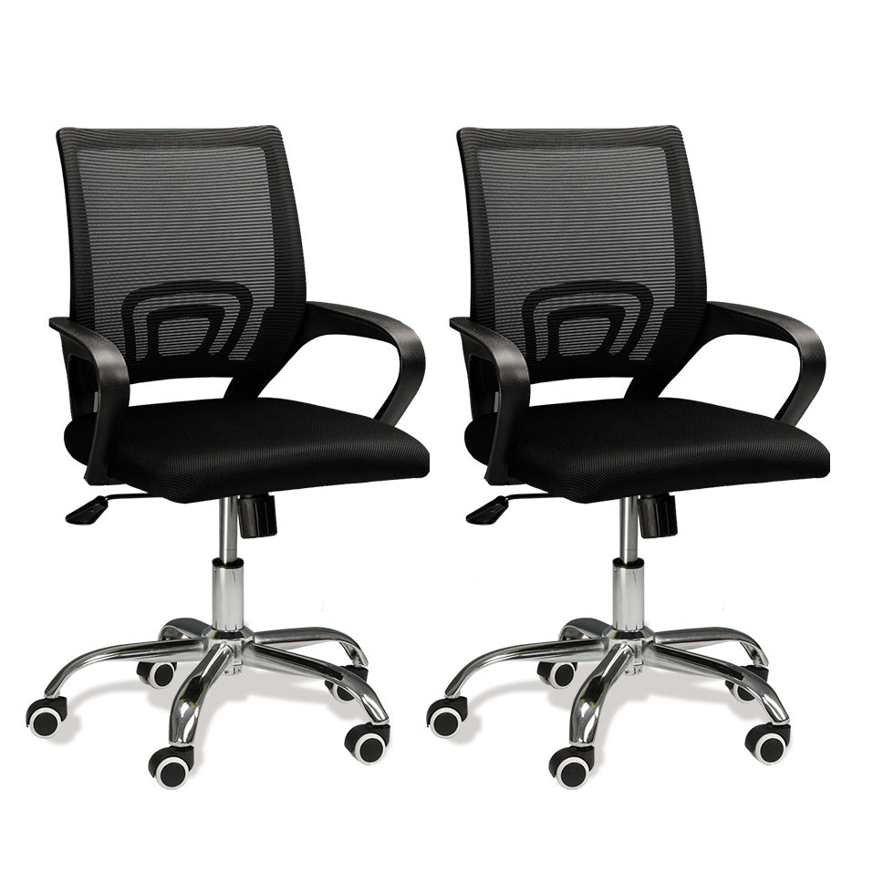 Modern Mesh Swivel Office Chair Mid Back Fixed Arms Chair with Wheels