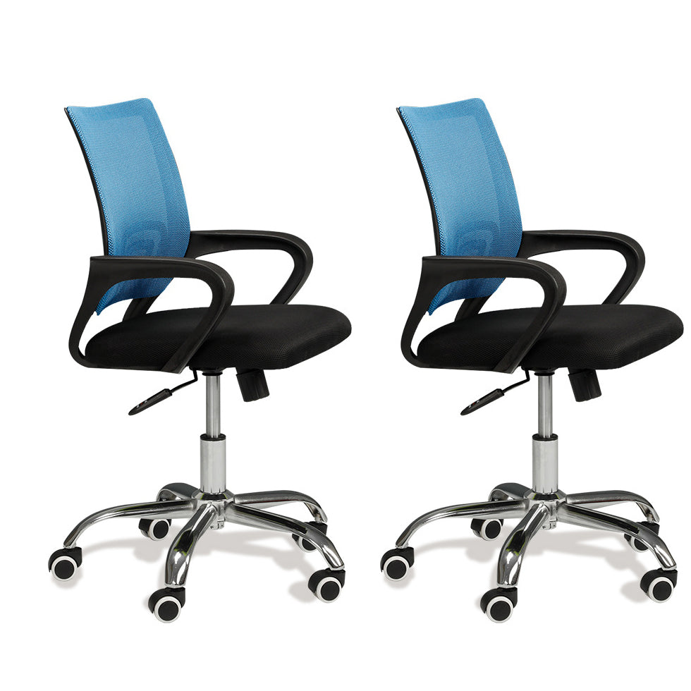 Modern Mesh Swivel Office Chair Mid Back Fixed Arms Chair with Wheels