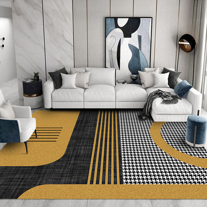 Gray Striped Carpet Polyester Contemporary Carpet Non-Slip Backing Carpet for Drawing Room