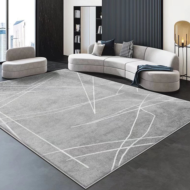 Gray Modern Carpet Polyester Line Carpet Non-Slip Backing Carpet for Home Decor