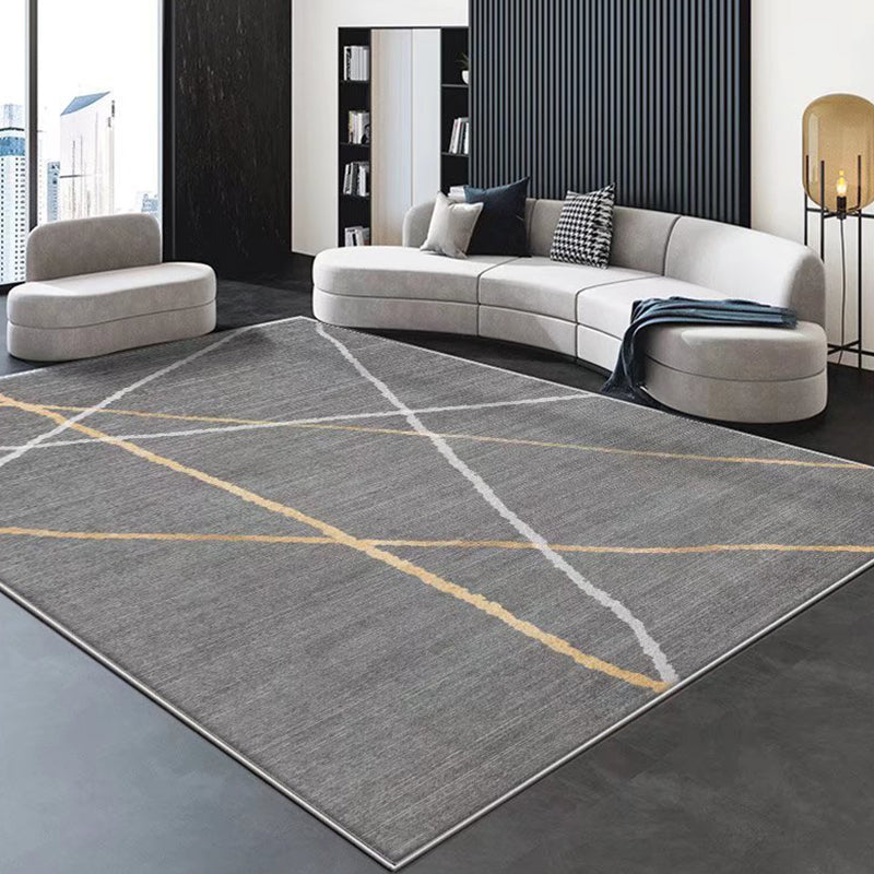 Gray Modern Carpet Polyester Line Carpet Non-Slip Backing Carpet for Home Decor