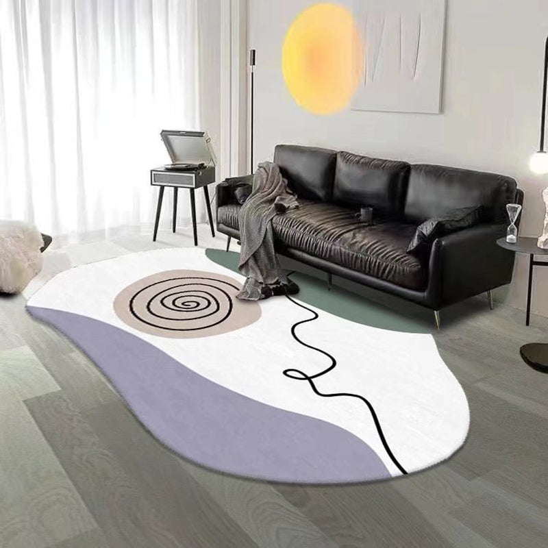 White Color Piece Rug Polyester Casual Rug Non-Slip Backing Rug for Living Room