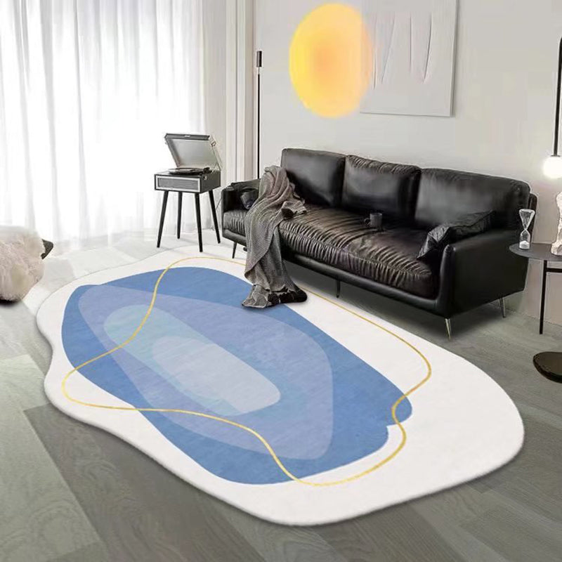 White Color Piece Rug Polyester Casual Rug Non-Slip Backing Rug for Living Room