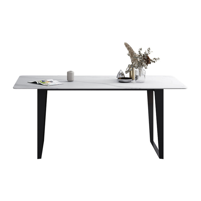 Rectangle Sled Base Industrial Table White Fixed Table of Sintered Stone