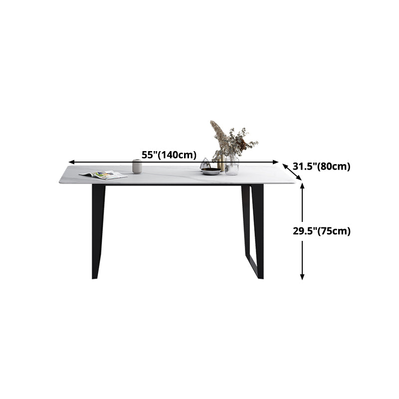 Rectangle Sled Base Industrial Table White Fixed Table of Sintered Stone