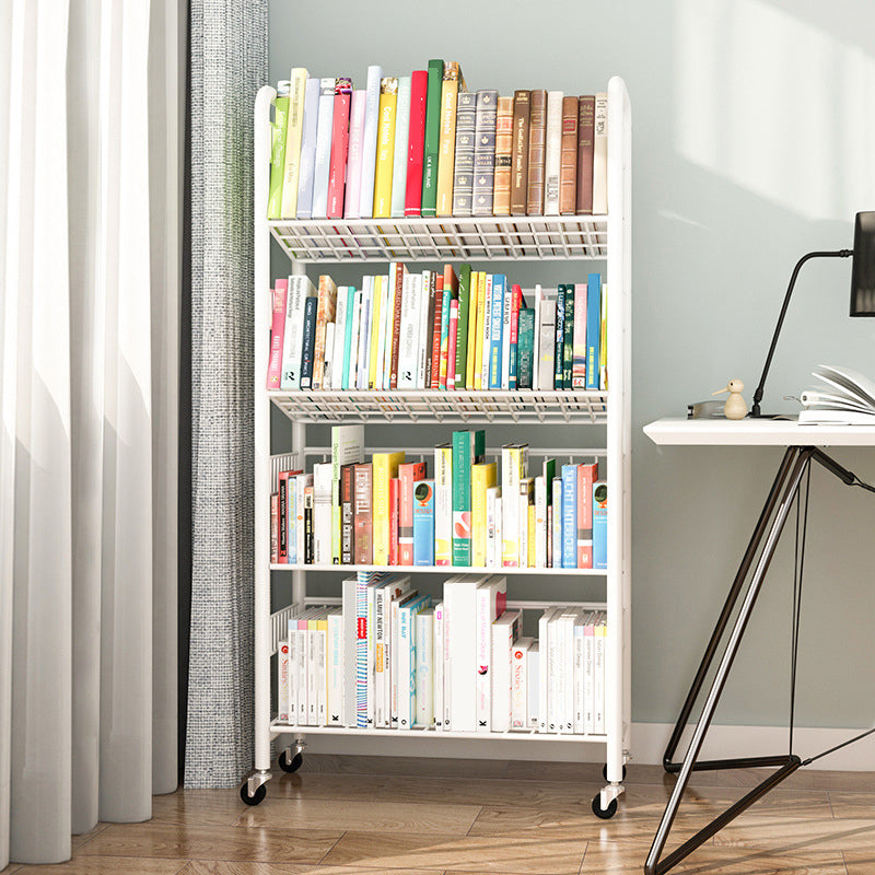 Contemporary Style Metal Bookcase Wheel Bookshelf for Home Office