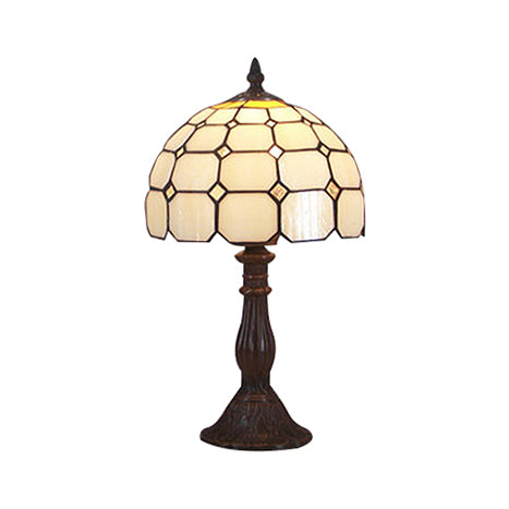 12"/8" Wide Lattice Bowl Office Desk Light with Bead Glass Single Light Tiffany Desk Lamp in White for Hotel