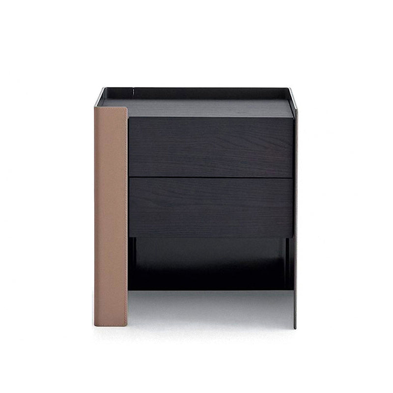 Modern Drawer Storage Night Table Solid Wood and Leather Bed Nightstand