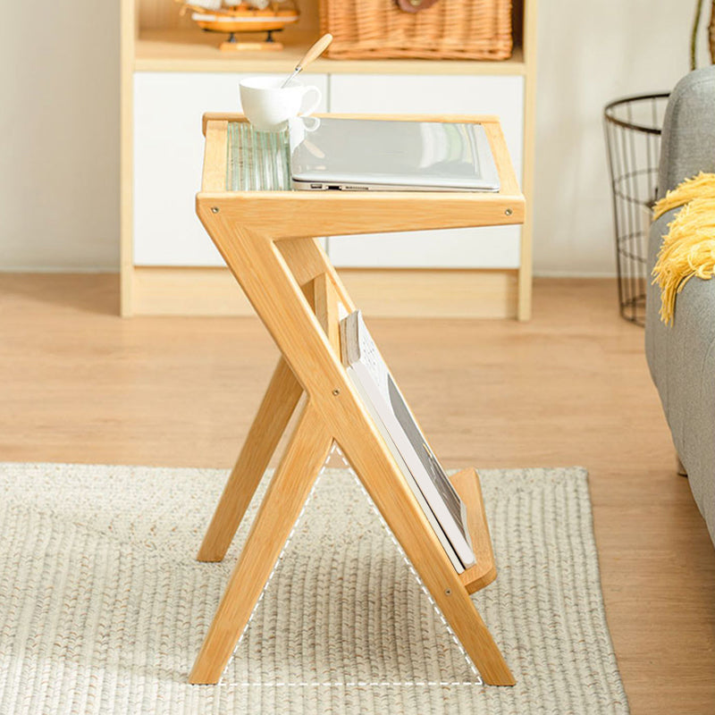 Contemporary Bamboo and Glass Bed Nightstand in Natural Oak/Walnut