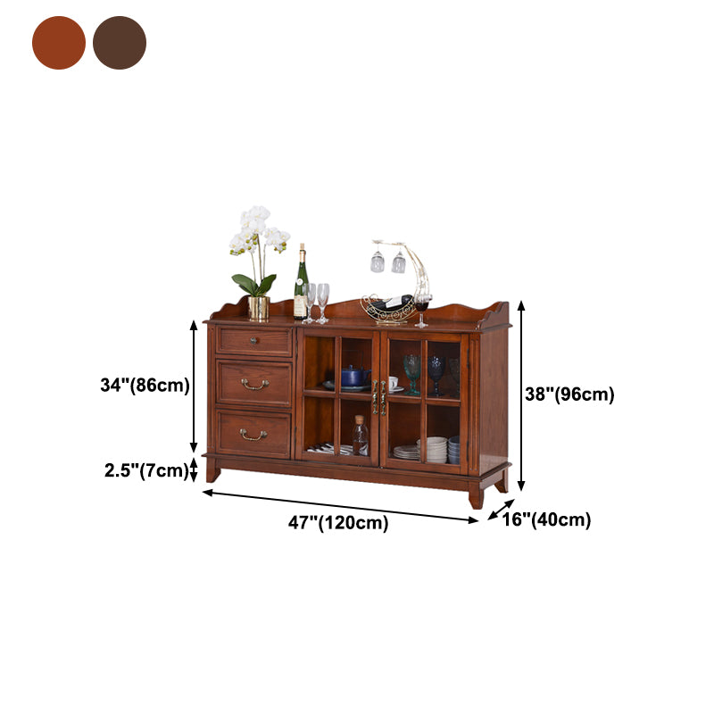 Modern Rubber Wood Dining Server 3-Drawer One Glass Door Kitchen Server