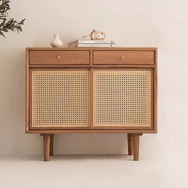 Contemporary Sideboard Rattan Doors Pine Frame Cupboard for Living Room