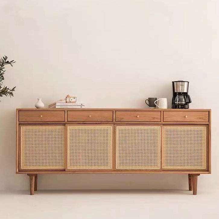 Contemporary Sideboard Rattan Doors Pine Frame Cupboard for Living Room