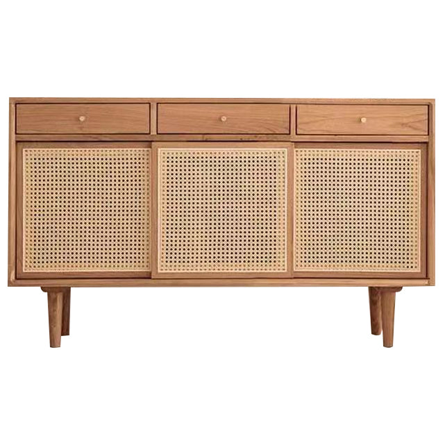 Contemporary Sideboard Rattan Doors Pine Frame Cupboard for Living Room