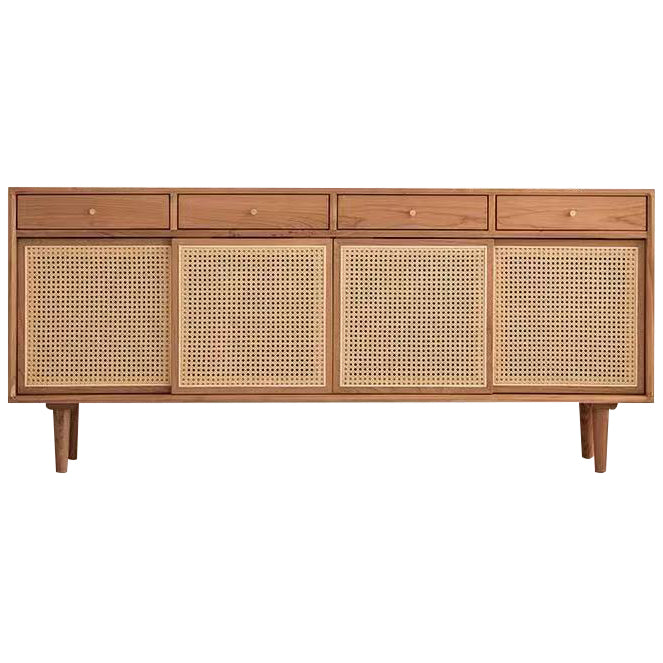 Contemporary Sideboard Rattan Doors Pine Frame Cupboard for Living Room