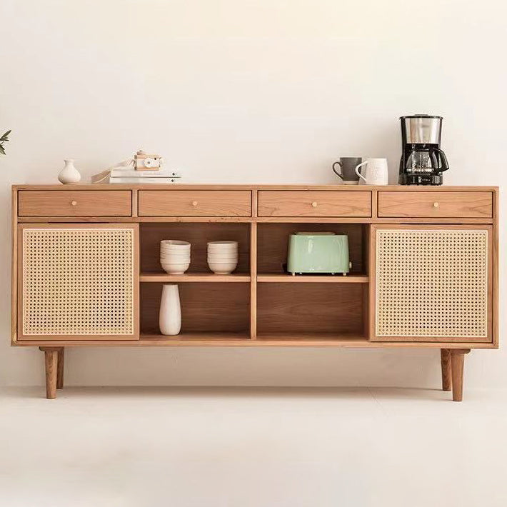 Contemporary Sideboard Rattan Doors Pine Frame Cupboard for Living Room