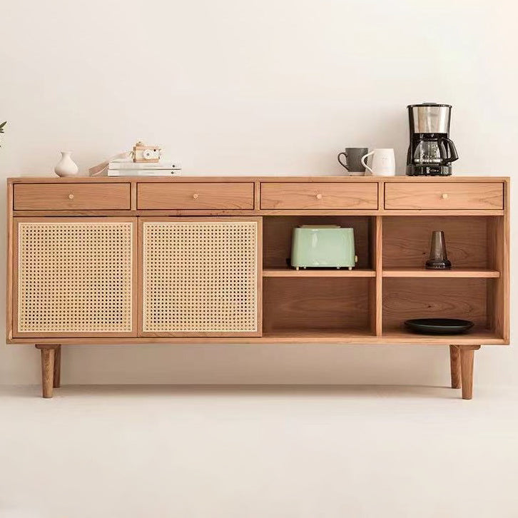 Contemporary Sideboard Rattan Doors Pine Frame Cupboard for Living Room