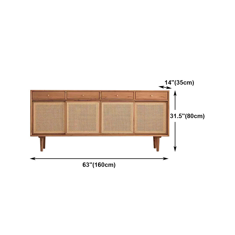 Contemporary Sideboard Rattan Doors Pine Frame Cupboard for Living Room