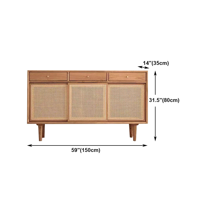 Contemporary Sideboard Rattan Doors Pine Frame Cupboard for Living Room