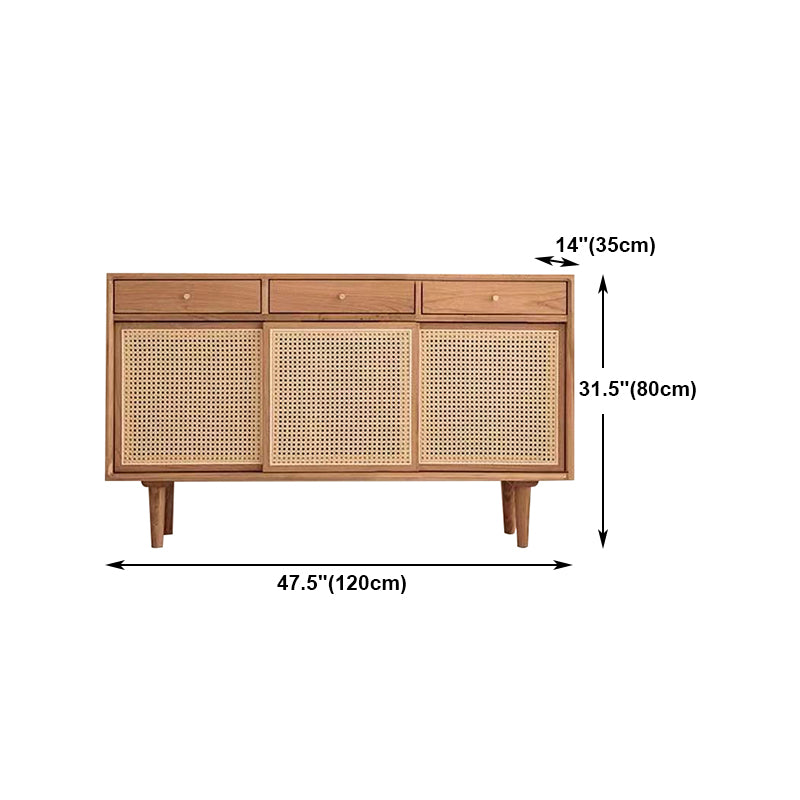 Contemporary Sideboard Rattan Doors Pine Frame Cupboard for Living Room