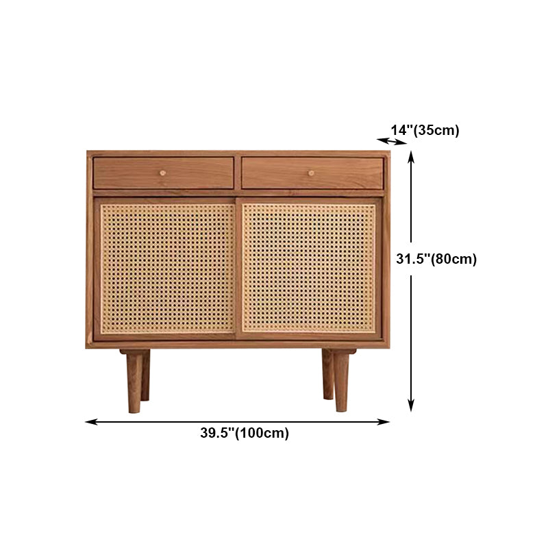 Contemporary Sideboard Rattan Doors Pine Frame Cupboard for Living Room