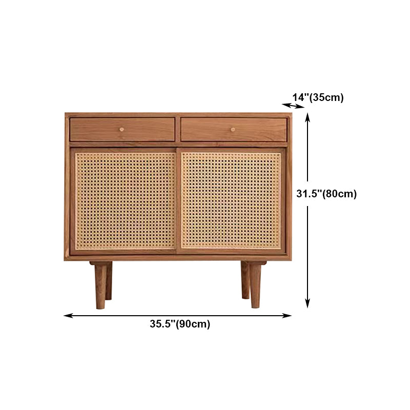 Contemporary Sideboard Rattan Doors Pine Frame Cupboard for Living Room