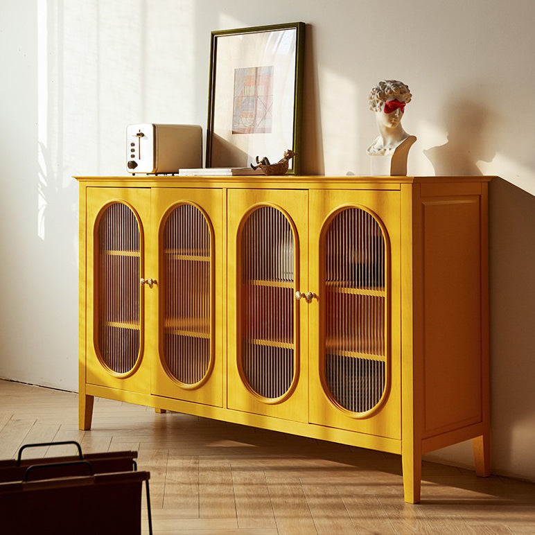 Pine Wood Living Room Sideboard Cabinet Modern Server Cabinet with Storage and Glass Door