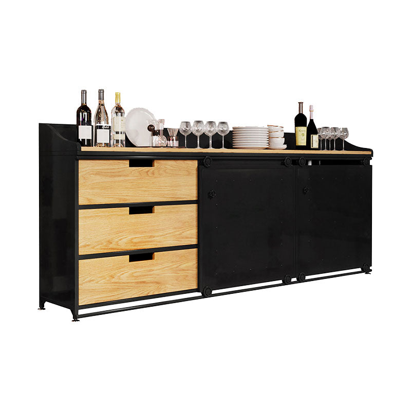 Modern Iron and Wood Sideboard 35"H Dining Room 3 Drawer Server with Sliding Door