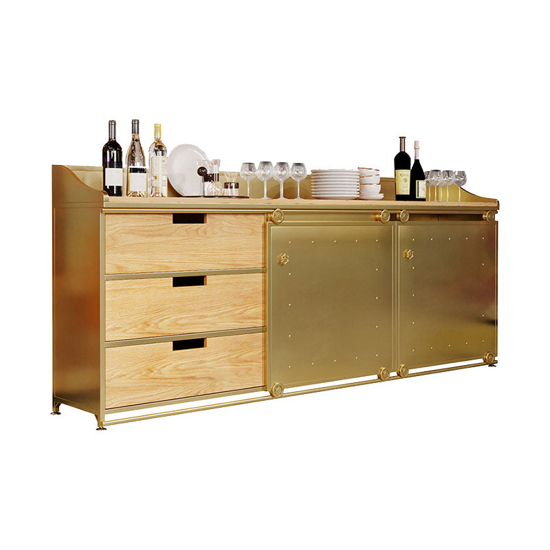 Modern Iron and Wood Sideboard 35"H Dining Room 3 Drawer Server with Sliding Door