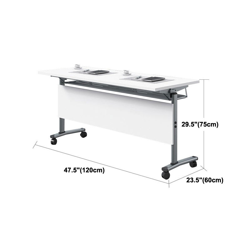 Modern Folding Writing Desk Manufactured Wood Top Grey Base Desk with Caster Wheels