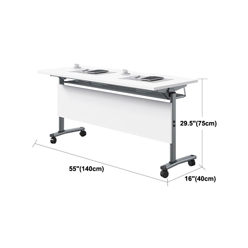 Modern Folding Writing Desk Manufactured Wood Top Grey Base Desk with Caster Wheels