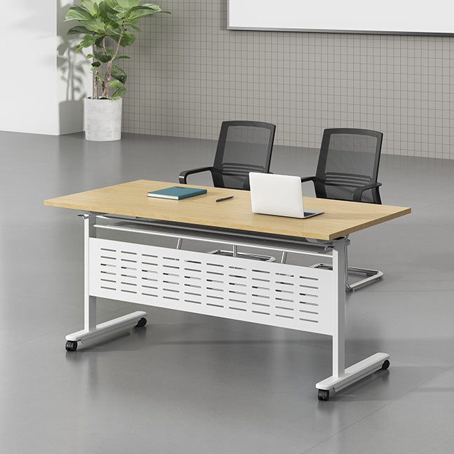 Modern Wooden Office Desk with Caster Wheels Rectangular Writing Desk for Office