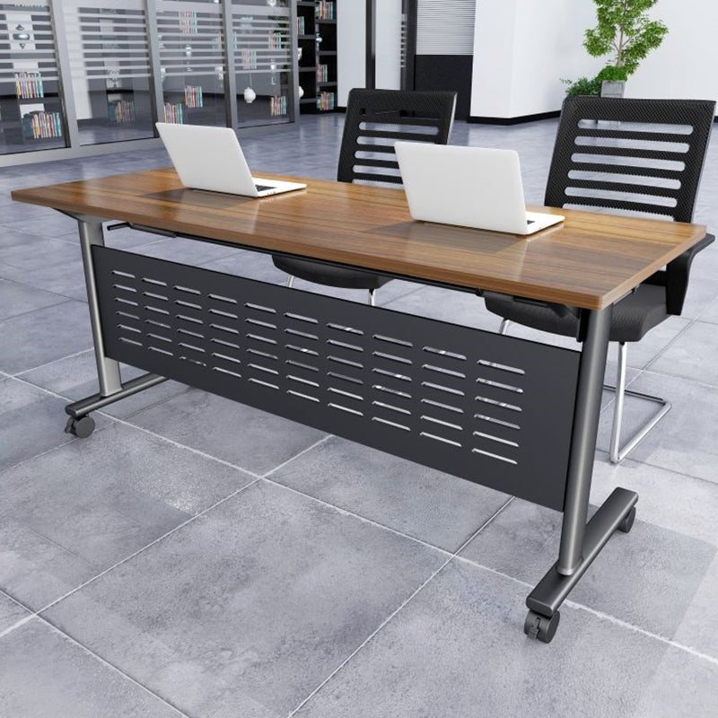 Modern Wooden Office Desk with Caster Wheels Rectangular Writing Desk for Office