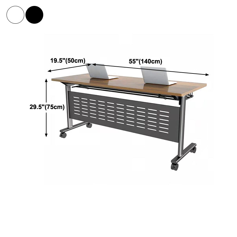 Modern Wooden Office Desk with Caster Wheels Rectangular Writing Desk for Office