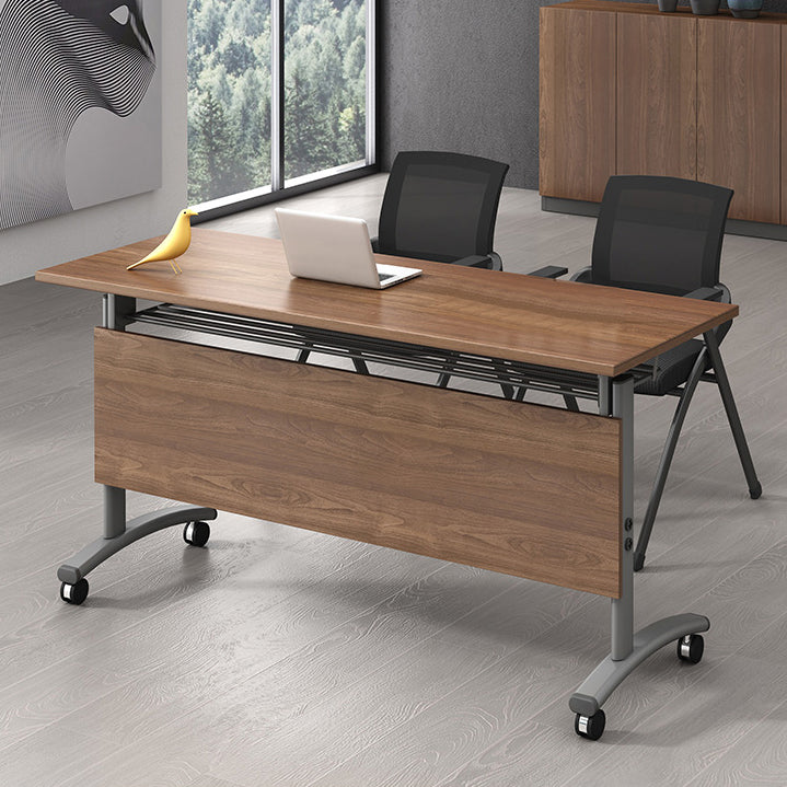 Folding Rectangular Writing Desk Modern Manufactured Wood Top Desk with Caster Wheels