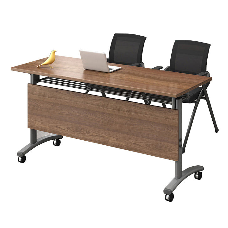 Folding Rectangular Writing Desk Modern Manufactured Wood Top Desk with Caster Wheels