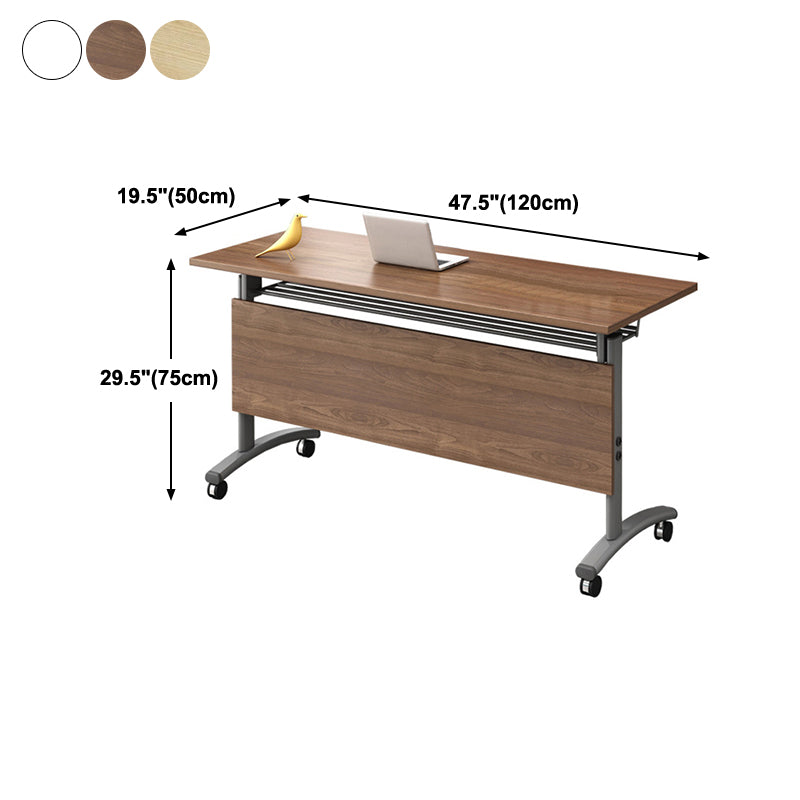 Folding Rectangular Writing Desk Modern Manufactured Wood Top Desk with Caster Wheels