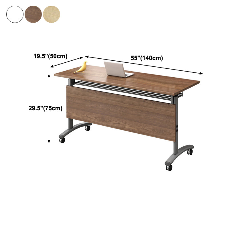 Folding Rectangular Writing Desk Modern Manufactured Wood Top Desk with Caster Wheels