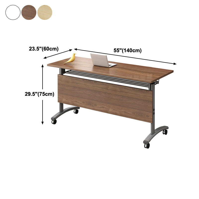 Folding Rectangular Writing Desk Modern Manufactured Wood Top Desk with Caster Wheels