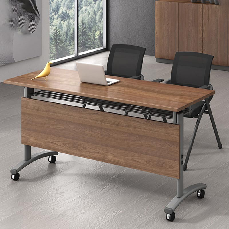 Modern Wooden Office Desk with Caster Wheels Rectangular Writing Desk for Home