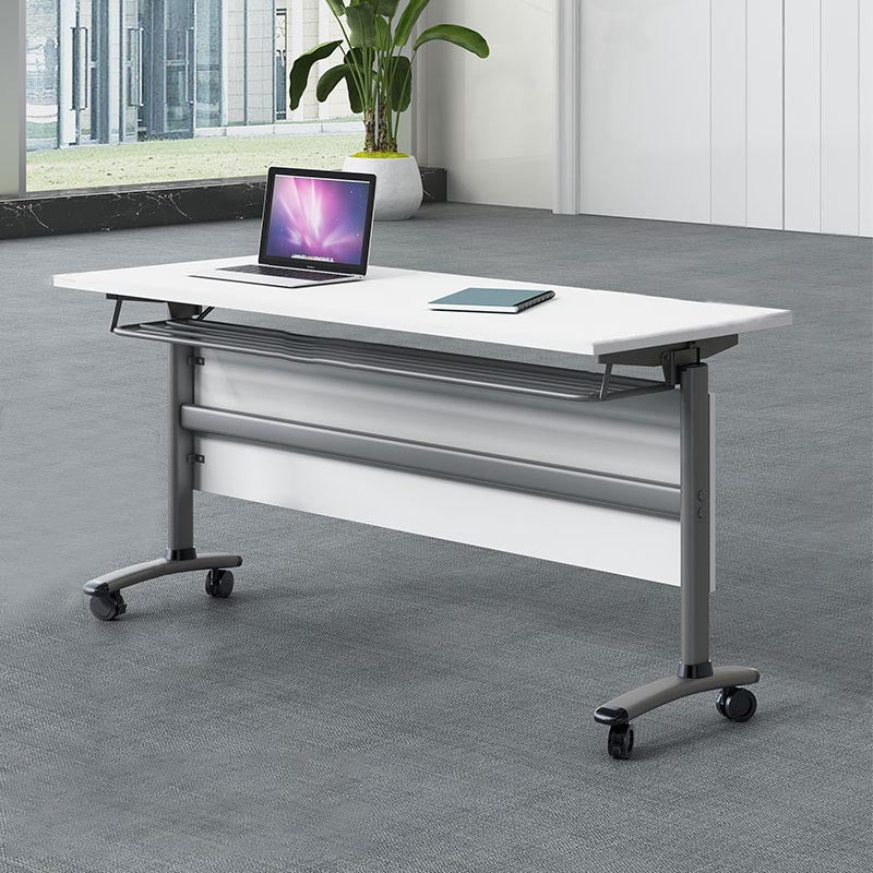 Modern Wooden Office Desk with Caster Wheels Rectangular Writing Desk for Home