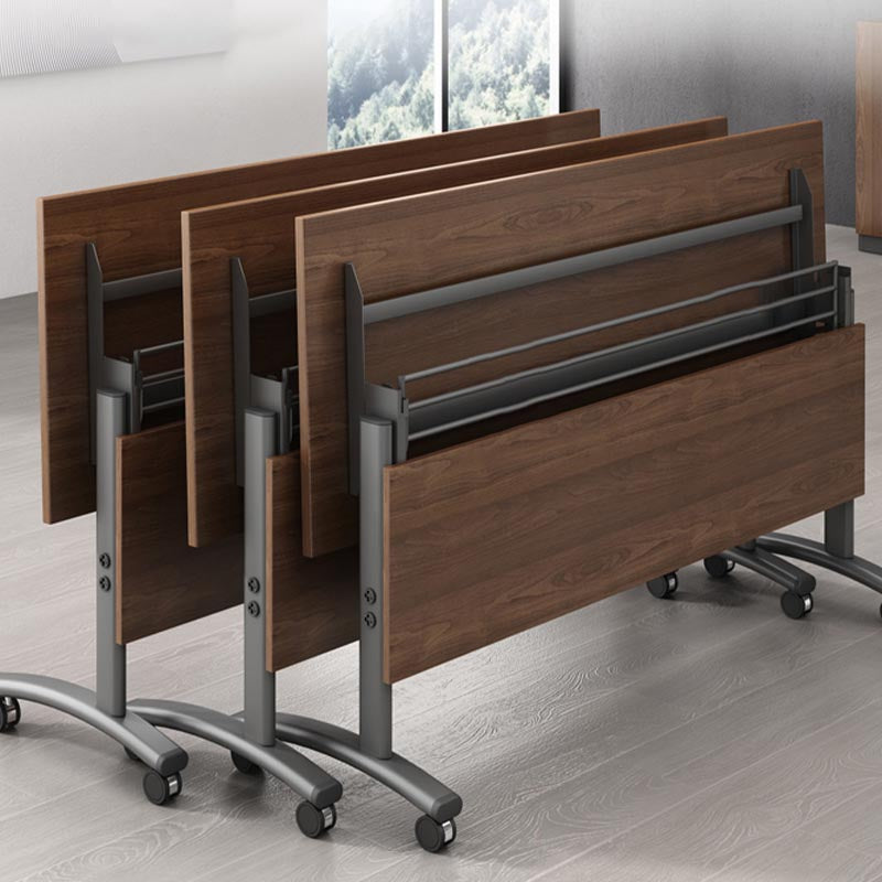 Modern Wooden Office Desk with Caster Wheels Rectangular Writing Desk for Home