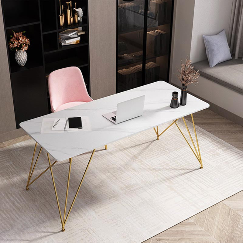 Modern Rectangular Writing Desk Sintered Stone Hairpin Office Desk